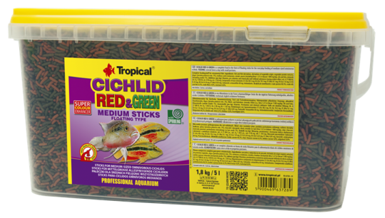 Tropical Cichlid Red & Green Medium Sticks, 5 l 
